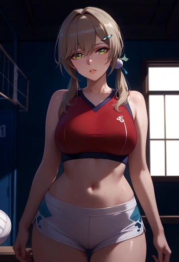 star rail,qingque,volleyball uniform  - AI generated anime art