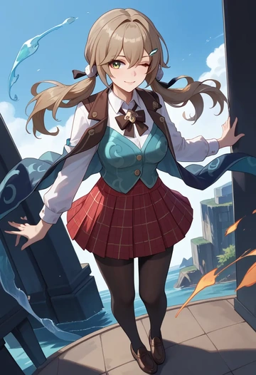 star rail,qingque,winter,student uniform,vest  - AI generated anime art