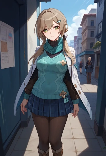 star rail,qingque,winter,student uniform,down jacket  - AI generated anime art