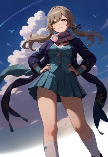 star rail,qingque,spring,student uniform,cardigan  - AI generated anime art