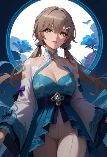 star rail,qingque,kimono,silk,wide-leg trousers  - AI generated anime art