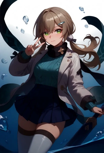 star rail,qingque,winter,student uniform,puffer jacket  - AI generated anime art