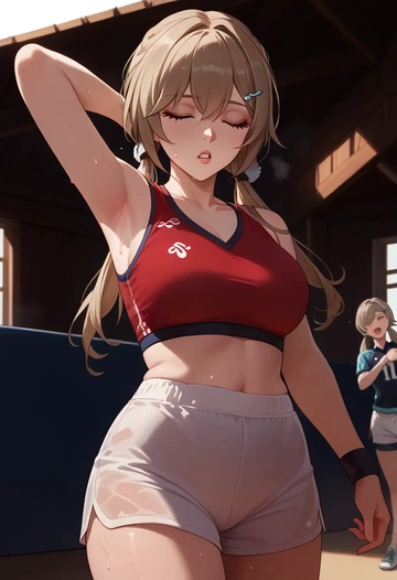 star rail,qingque,volleyball uniform  - AI generated anime art