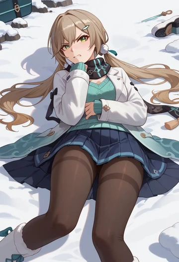 star rail,qingque,winter,student uniform,puffer jacket  - AI generated anime art