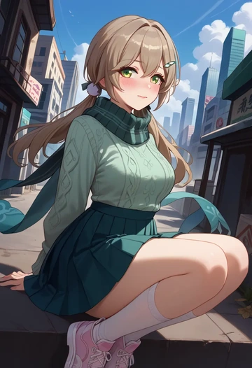 star rail,qingque,spring,student uniform,knit sweater  - AI generated anime art