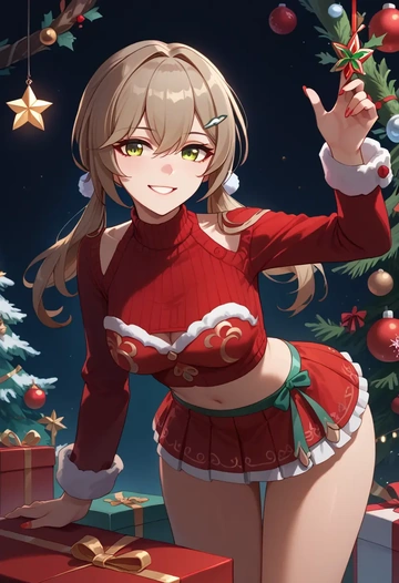 star rail,qingque,Christmas,skirt  - AI generated anime art