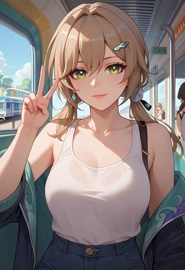 star rail,qingque,tank top,drawstring pants  - AI generated anime art