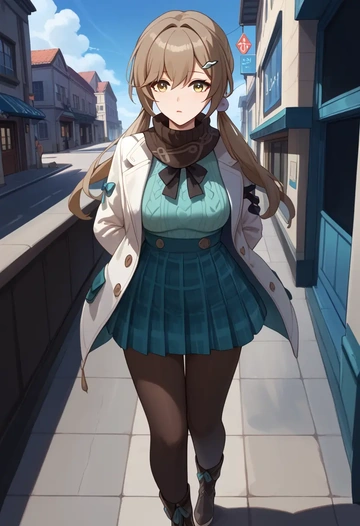 star rail,qingque,winter,student uniform,down jacket  - AI generated anime art