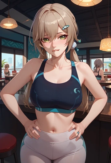 star rail,qingque,sports bra,wide-leg joggers  - AI generated anime art