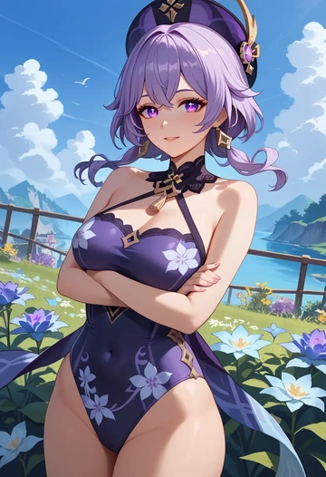 genshin_impact,qiqi_(genshin_impact),swimsuit,floral print  - AI generated anime art