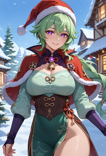 genshin_impact,qiqi_(genshin_impact),Christmas,dress  - AI generated anime art