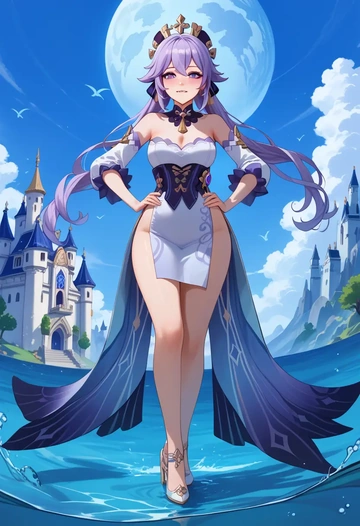 genshin_impact,qiqi_(genshin_impact),gown,strapless,mermaid silhouette  - AI generated anime art