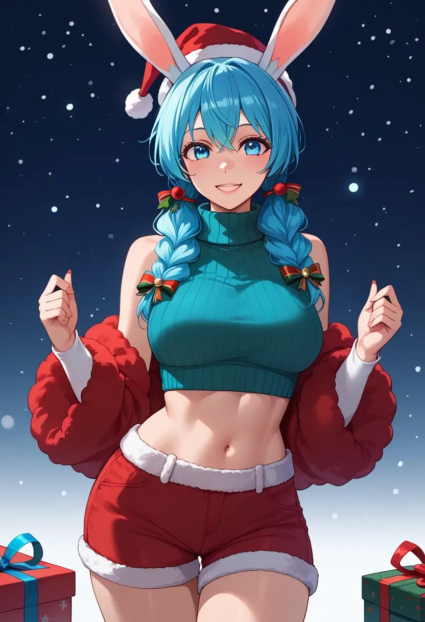 vocaloid,rabbit_yukine,Christmas,red velvet shorts,turtleneck sweater  - 