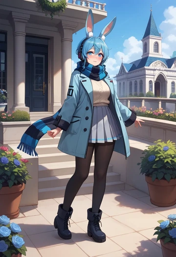 vocaloid,rabbit_yukine,winter,student uniform,puffer coat  - AI generated anime art