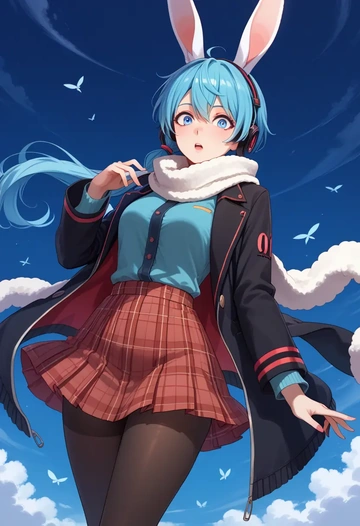 vocaloid,rabbit_yukine,winter,student uniform,fur-collared jacket  - AI generated anime art