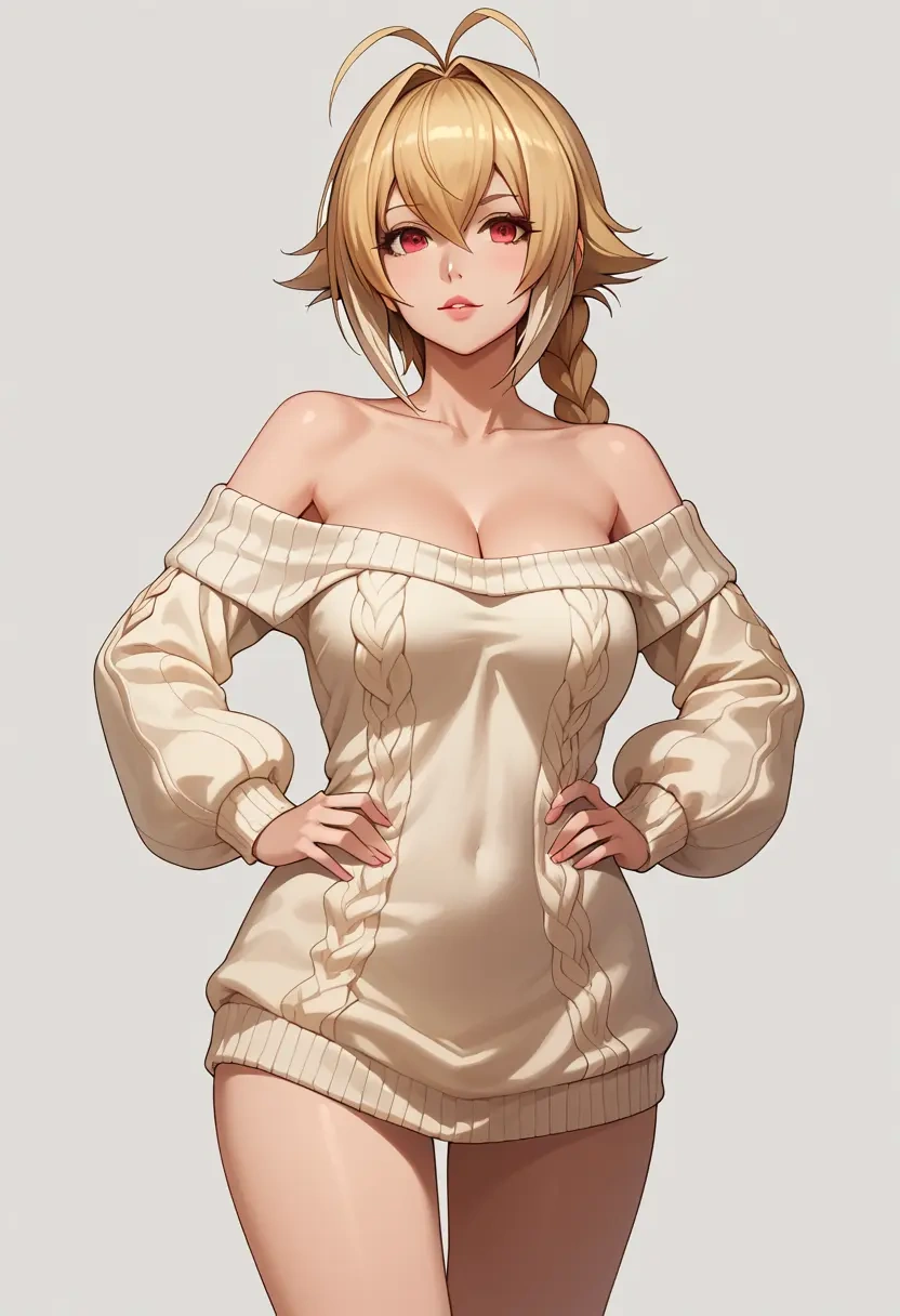 blazblue,rachel_alucard,Hands on hips,off-shoulder,sweater  - 