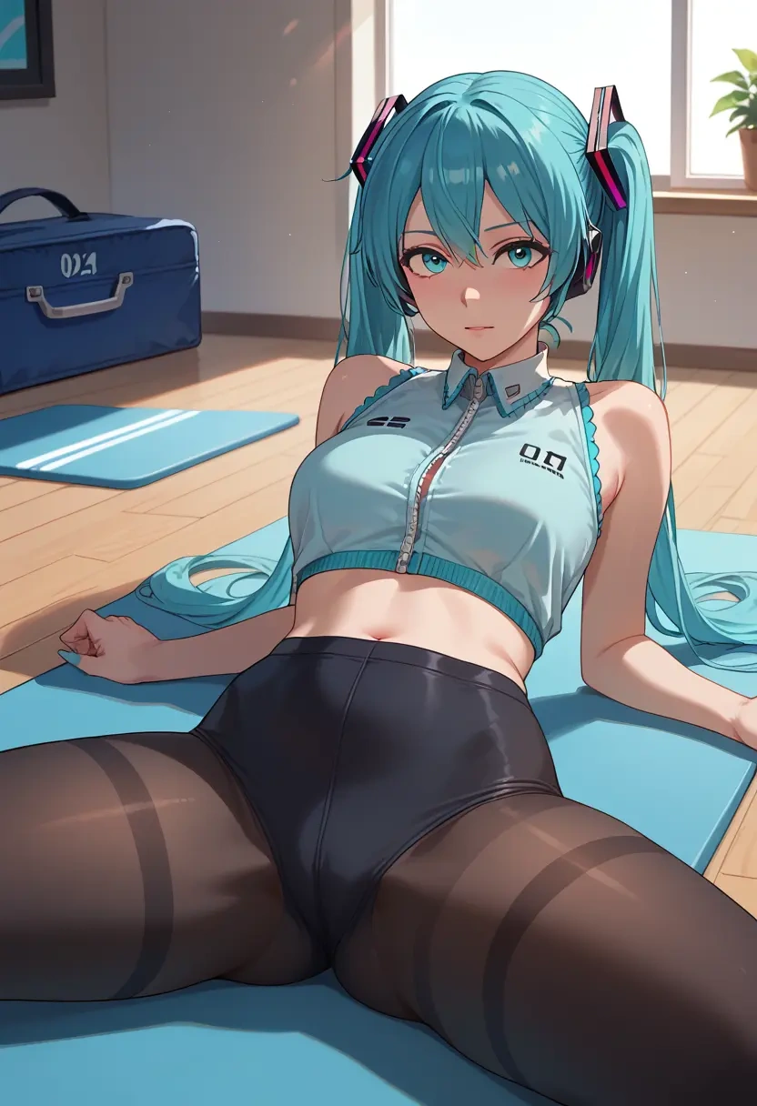 vocaloid,racing_miku,yoga,lying, spread legs,sexy,  - 