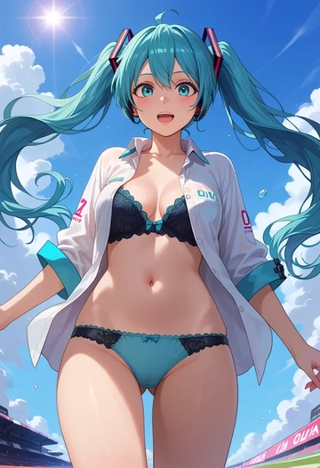 vocaloid,racing_miku,lingerie,sexy  - AI generated anime art