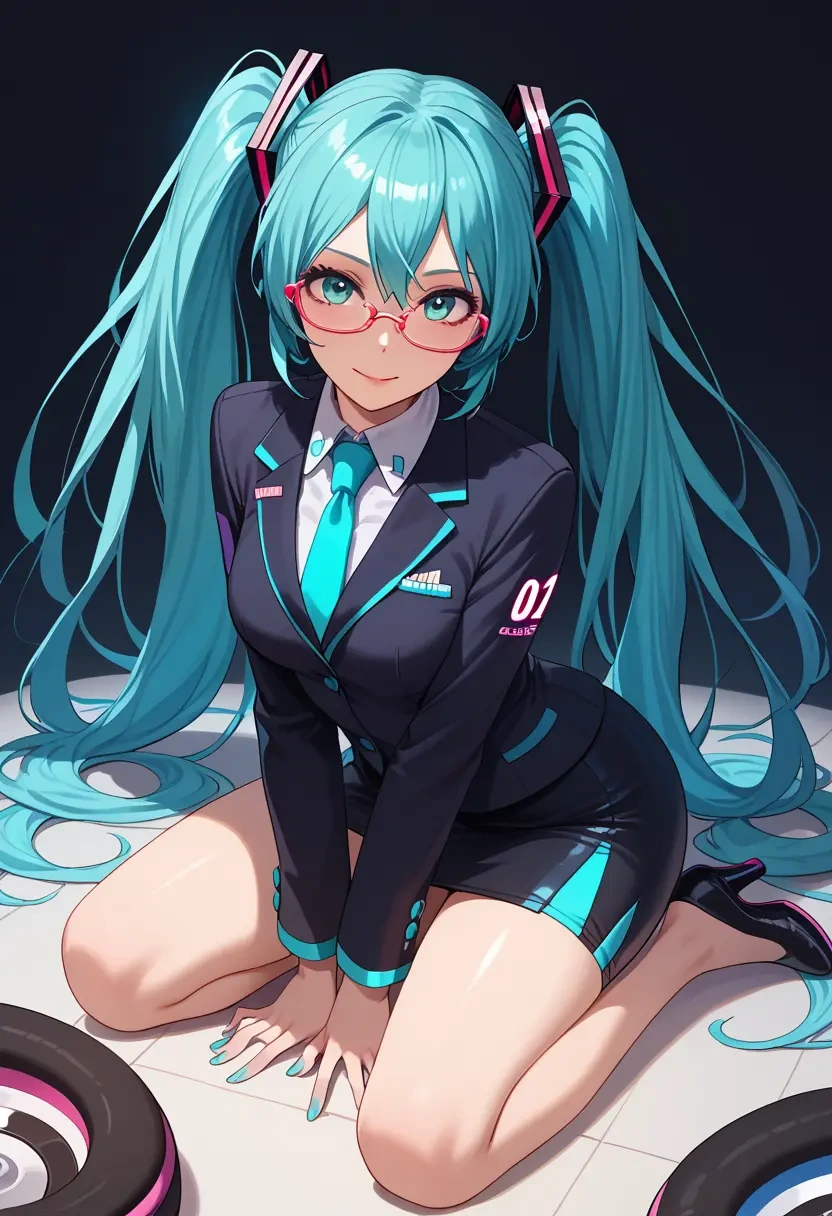 vocaloid,racing_miku,OL, glasses,  - 