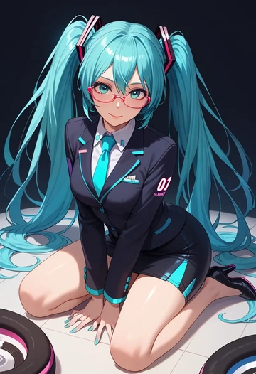 vocaloid,racing_miku,OL, glasses,  - AI generated anime art