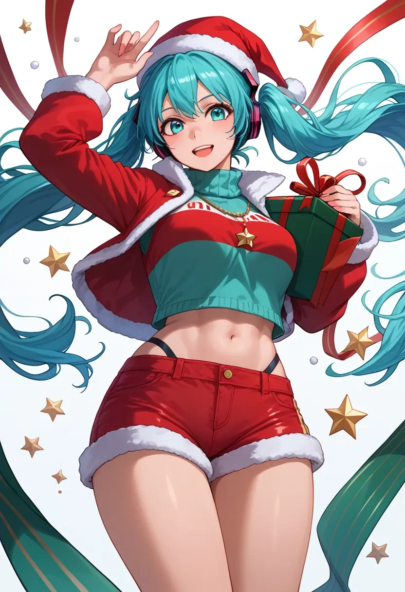 vocaloid,racing_miku,Christmas,red velvet shorts,turtleneck sweater  - 