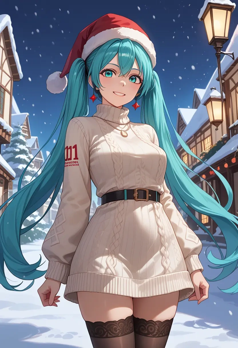 vocaloid,racing_miku,Christmas,sweater dress,stockings  - 