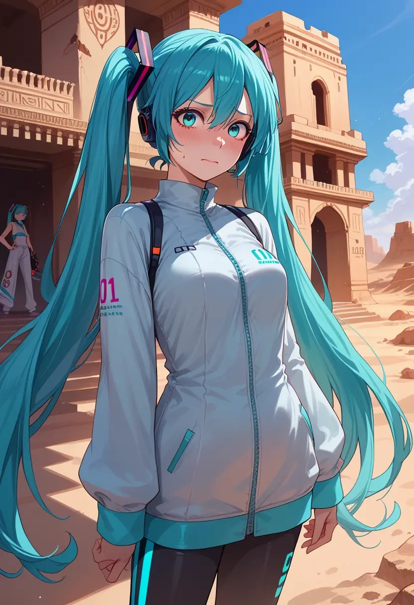 vocaloid,racing_miku,neon graffiti top,dolphin shorts  - 