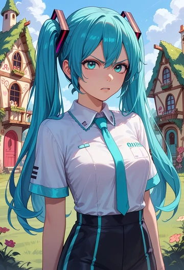 vocaloid,racing_miku,silk graffiti shirt,dolphin shorts  - AI generated anime art