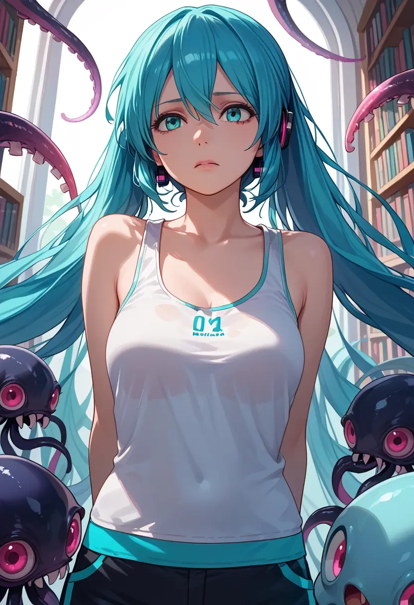 vocaloid,racing_miku,tank top,drawstring pants  - 