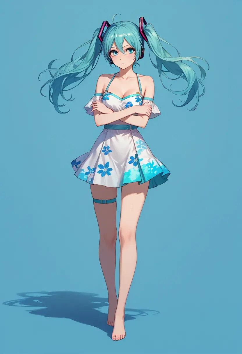 vocaloid,racing_miku,silk slip dress,floral prints  - 