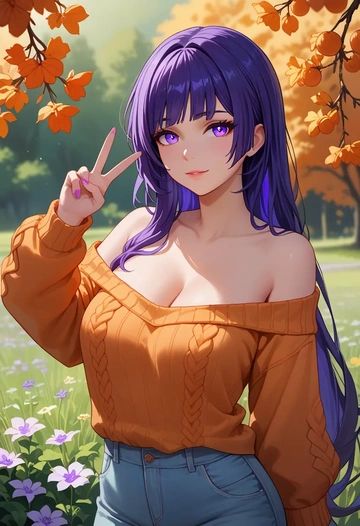 honkai_(series),raiden_mei,orange,sweater  - AI generated anime art