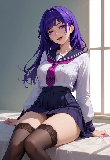 honkai_(series),raiden_mei,jk uniform, stockings  - AI generated anime art