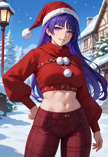 honkai_(series),raiden_mei,Christmas,plaid trousers  - AI generated anime art