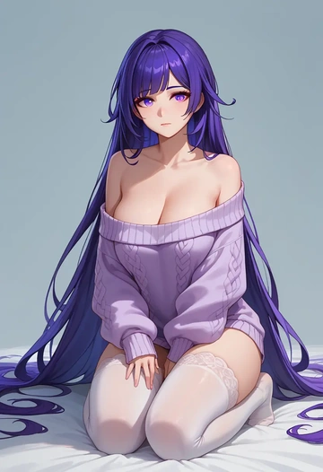 honkai_(series),raiden_mei,off-shoulder,sweater  - AI generated anime art