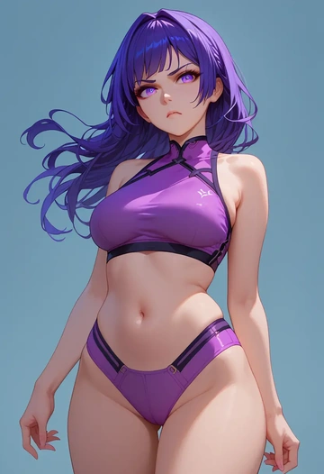 honkai_(series),raiden_mei,sports bra,wide-leg joggers  - AI generated anime art