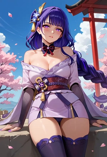 genshin impact,raiden shogun,mini skirt, stockings  - AI generated anime art