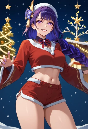 genshin impact,raiden shogun,Christmas,red velvet shorts  - AI generated anime art