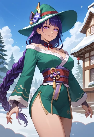 genshin impact,raiden shogun,Christmas,dress  - AI generated anime art