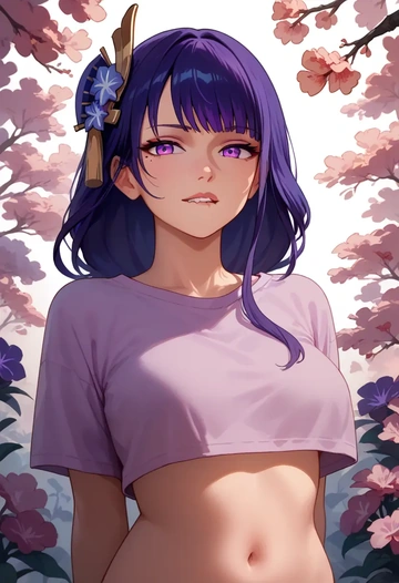 genshin impact,raiden shogun,crop top,loose joggers,headset  - AI generated anime art