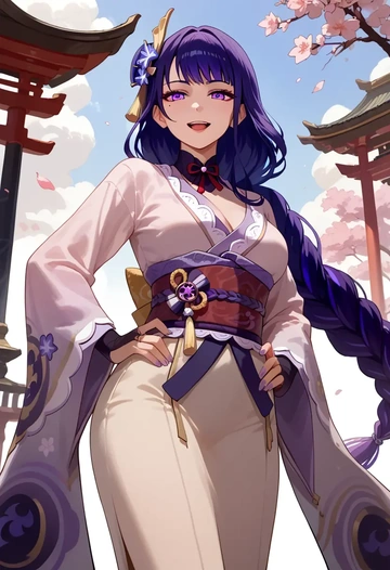 genshin impact,raiden shogun,kimono,silk,wide-leg trousers  - AI generated anime art