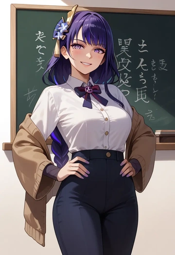 genshin impact,raiden shogun,teacher, sweater  - AI generated anime art