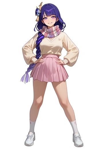 genshin impact,raiden shogun,spring,student uniform,knit sweater  - AI generated anime art