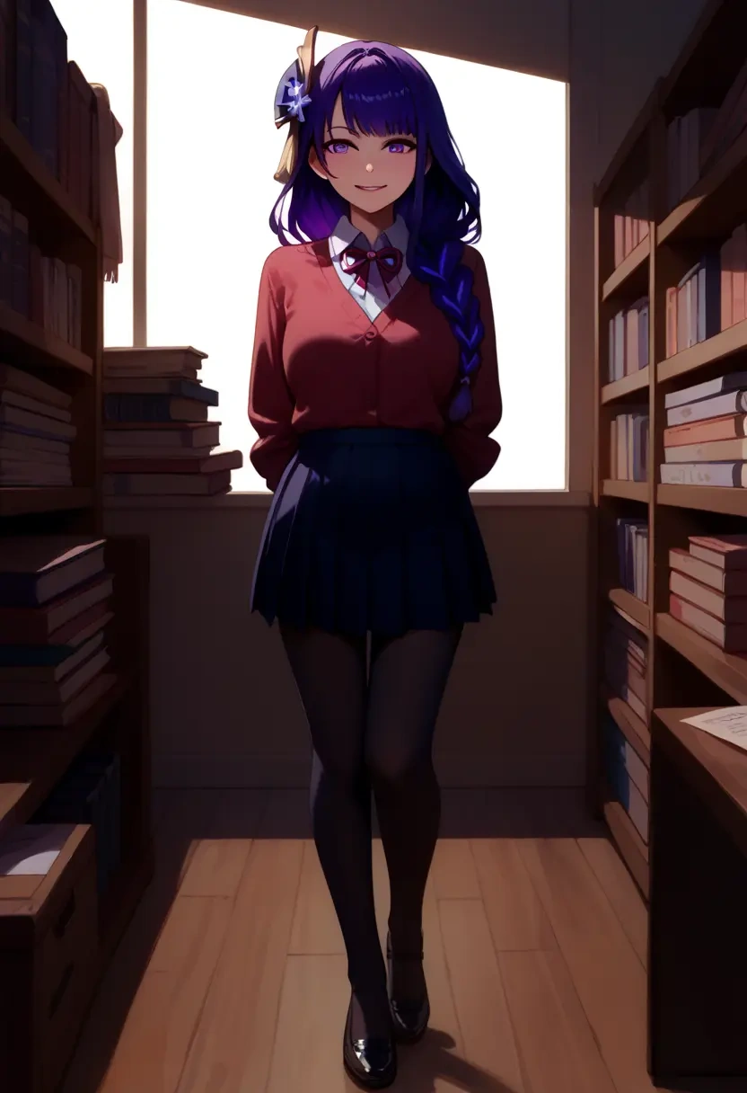 genshin impact,raiden shogun,winter,student uniform,cardigan  - 