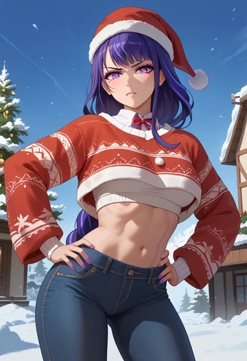 genshin impact,raiden shogun,Christmas  - AI generated anime art