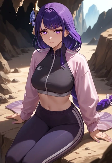 genshin impact,raiden shogun,athletic,track suit  - AI generated anime art