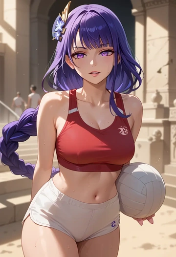 genshin impact,raiden shogun,volleyball uniform  - AI generated anime art