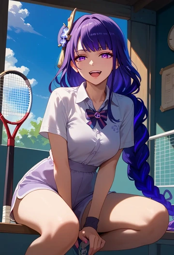 genshin impact,raiden shogun,tennis polo,skort  - AI generated anime art