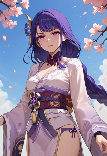 genshin impact,raiden shogun,kimono,silk,wide-leg trousers  - AI generated anime art