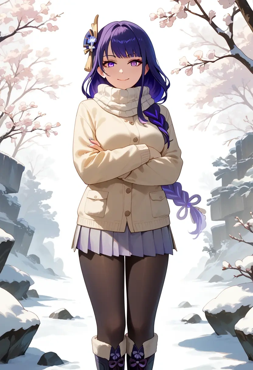 genshin impact,raiden shogun,winter,student uniform,puffer coat  - 