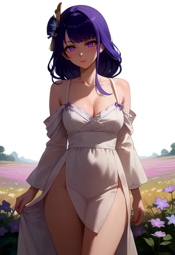 genshin impact,raiden shogun,silk slip dress  - AI generated anime art